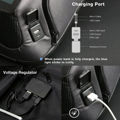 Kingsons Men Beam Backpack Solar Panel +USB Charging Anti-theft/Waterproof/ 15.6 inch Laptop Backpack Male