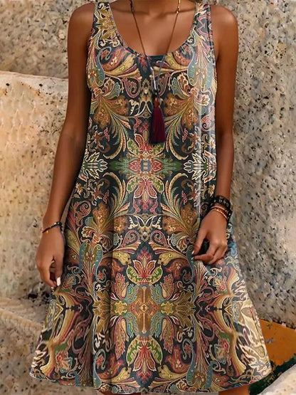 Plus size women's fashion vacation style geometric print overall dress