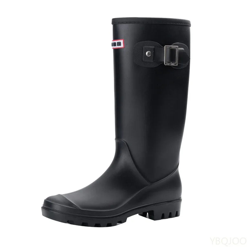 2025 Fashion Women's rain shoes New anti slip high boots Solid color waterproof footwear Round head ladies rubber shoes Mujer