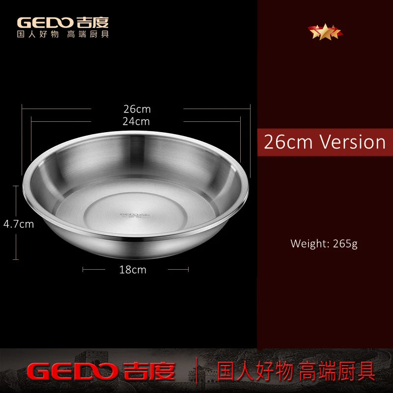 22/24/26cm Diameter Pure 304 Stainless Steel Platters LFGB Certified Fall Resistant Dinning Plate Well Polished Tableware