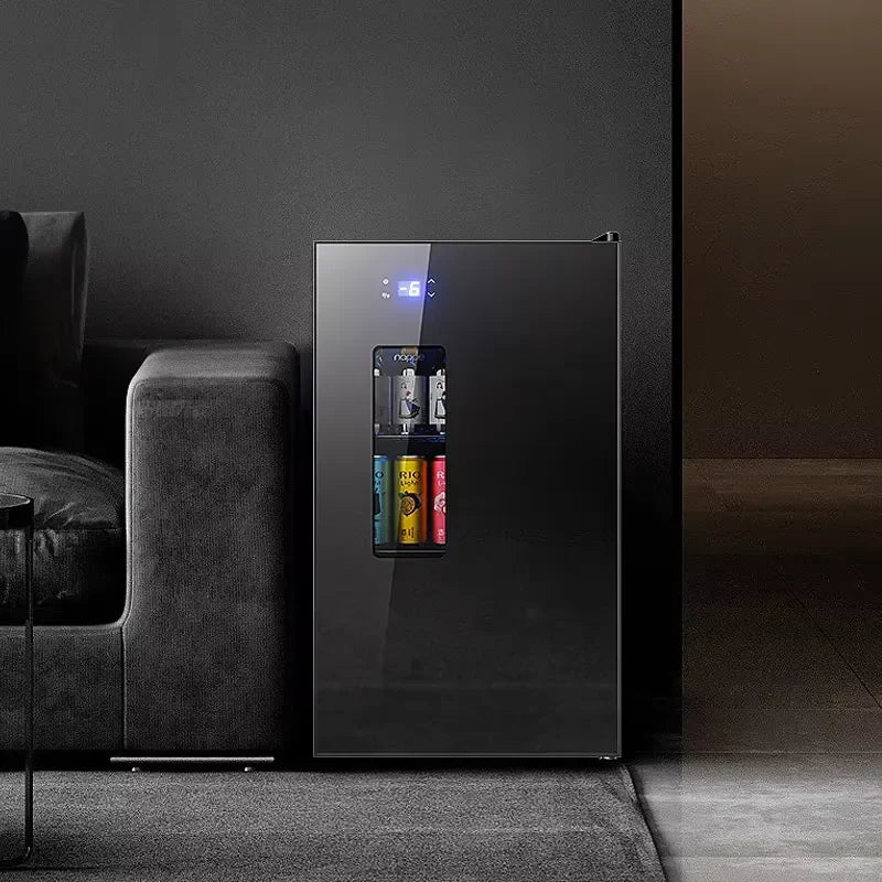 Mini Wine Fridge Electric Beverage Cooler Mirror Glass Door LED Light Built In Refrigerator For Home Kitchen Bar Office Use