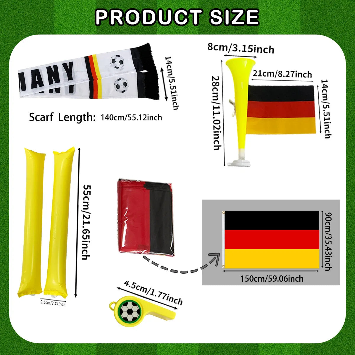 1set/5pcs Multi-ltem Party Favor Packs for Cheering Soccer - Whistle, Country Scarf, Thunder Sticks, Horn Flag, Flag to Support
