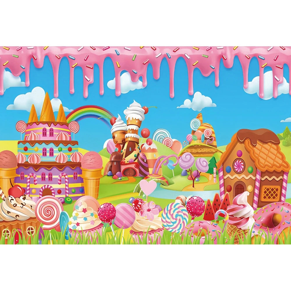 Candy Bar Baby Shower Birthday Backdrop Ice Cream Car Donuts Lollipop Party Photo Background Cake Table Decor Photography Props