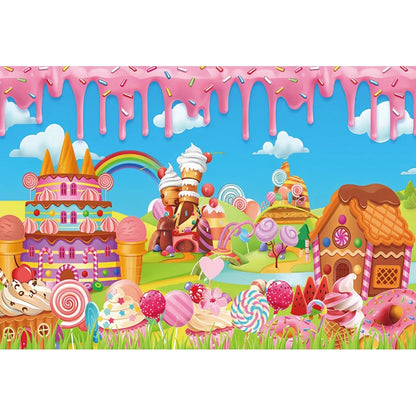 Candy Bar Baby Shower Birthday Backdrop Ice Cream Car Donuts Lollipop Party Photo Background Cake Table Decor Photography Props