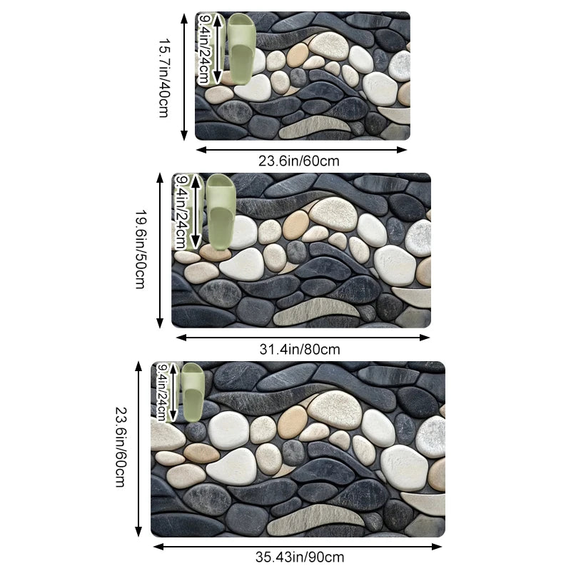 Pebble Pattern Diatomite Rug Floor Mats Absorbent Kitchen Doormat Non-Slip Bathroom Living Room Mat 2D Rubber Backing Carpet