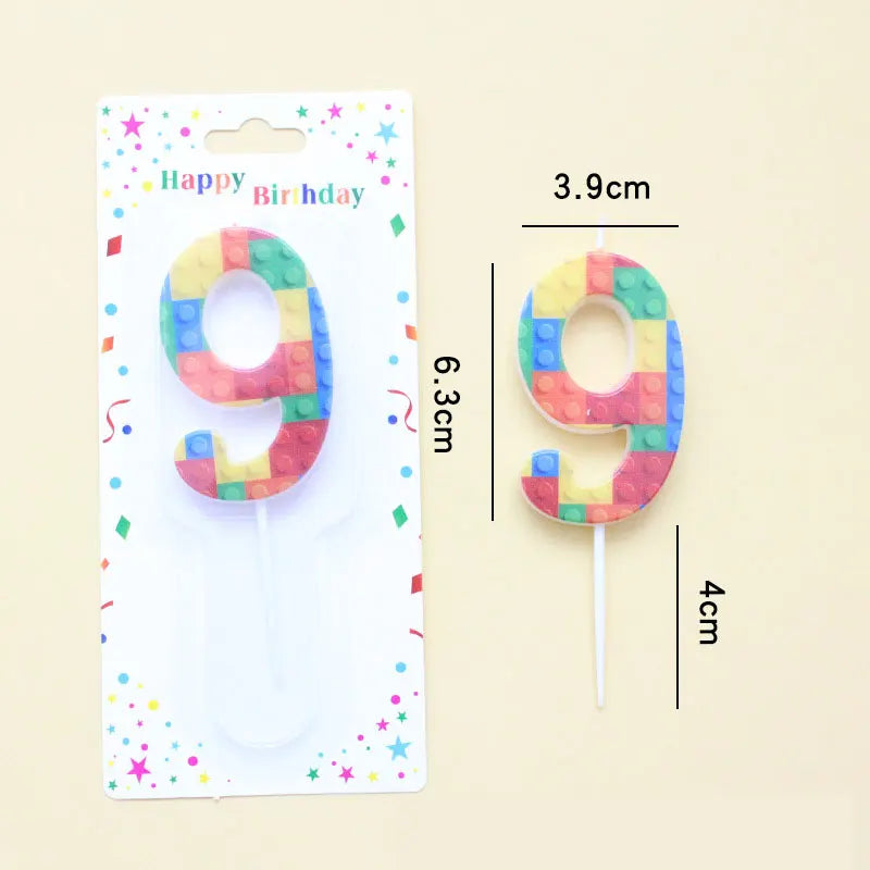 New Building Block Print Number Birthday Candle 0‑9 Digital Cake Topper Block Theme Colorful Cake Decor Birthday Party Supplies