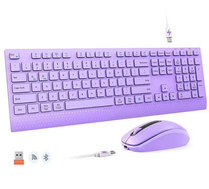 Bluetooth 2.4G Dual-Mode Wireless Full-Size Keyboard And Mouse Combo Rechargeable Fast-Charge Office Keyboard Set For PC Windows