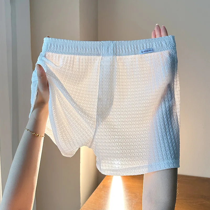 New Men's Ice Silk Jacquard Boxer Shorts, Loose and Breathable, Large Size, Square-Cut, Home Casual Simple Men's Underwear