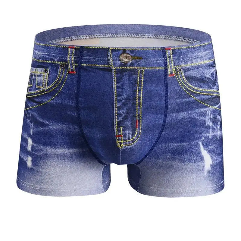1PCS Men's underwear  denim print  cotton U-shaped design, breathable boxer, men's comfort cotton