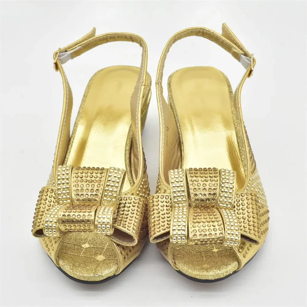 Latest Shoes and Bag Set for Women 2025 Plus Size Heels 43 Low Heels Italian Women Shoes with Bag Set Decorated with Rhinestone