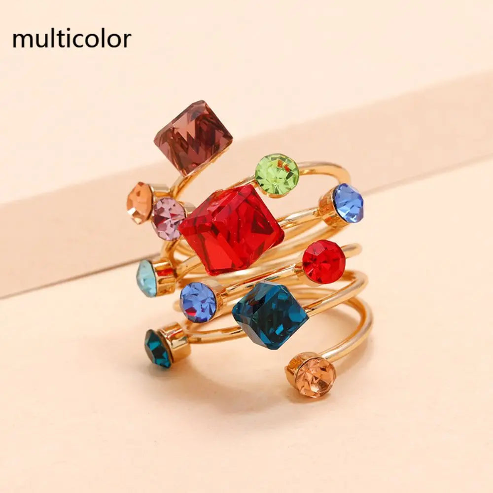 Exaggerated Luxury Vintage Geometric Rhinestone Opening Ring Knuckle Finger Antique Rings for Women Punk Statement Jewelry Gift