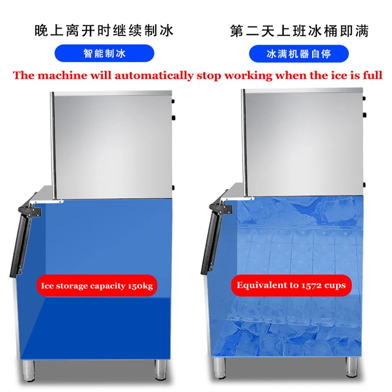 200-500 KG/24H Electric Ice Cube Making Machine Generator Production Stainless Steel Ice Makers for Restaurants Bars Commercial