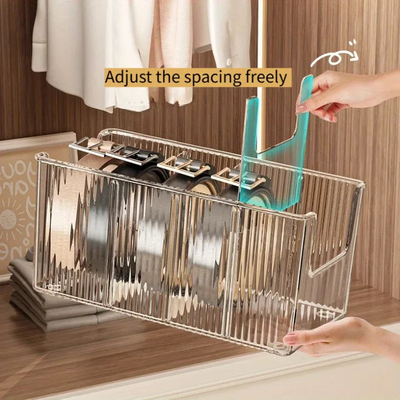 Belt Organizer Box 5 Grids Belt Storage Rack for Closet and Drawer Save Space Tie and Belt Plastic Display Case for Men Women