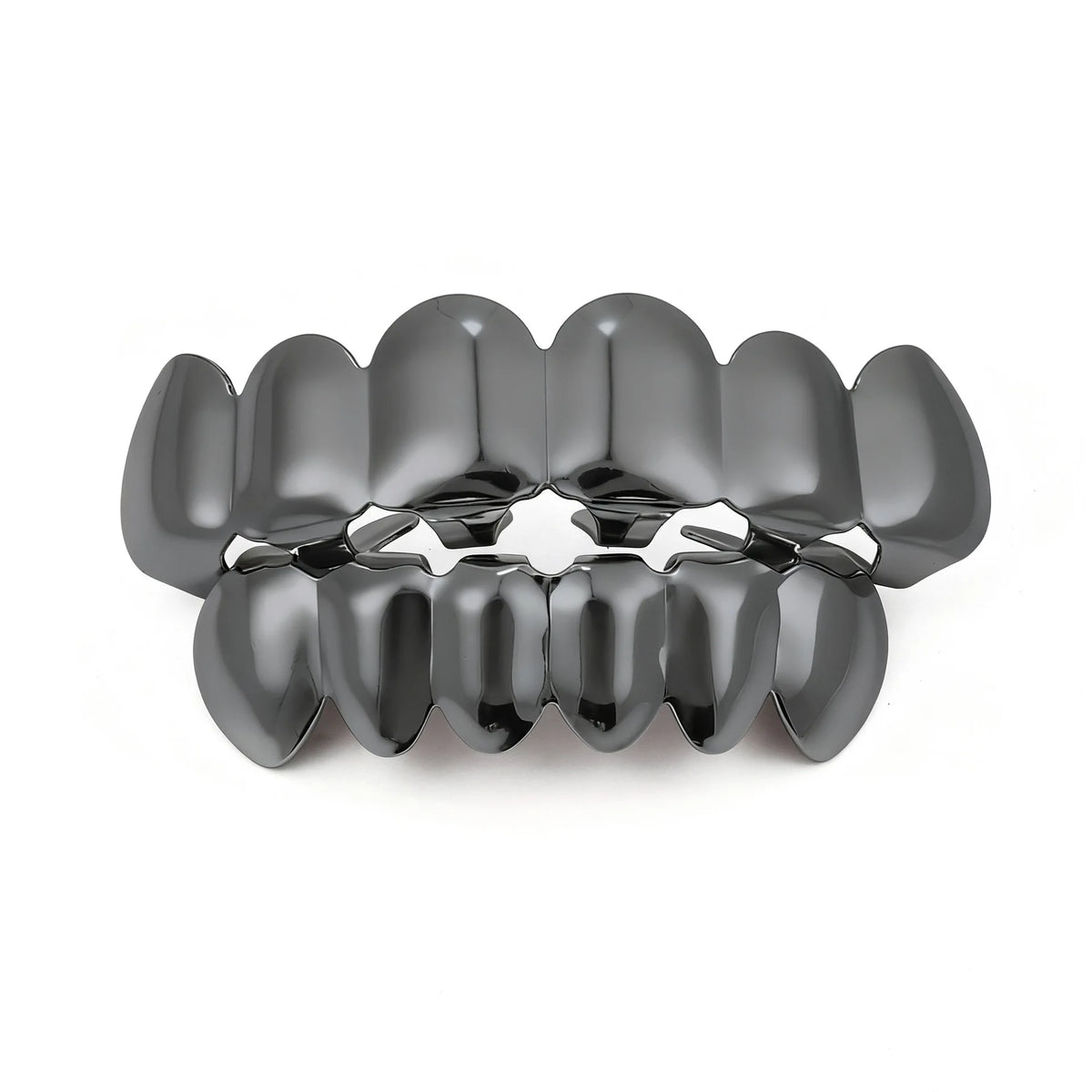 YOUNGX Top Bottom Smooth Black Color Teeth Grillz Braces Hip Hop Glossy Tooth Caps For Women Men Jewelry Wearable Dental Grills