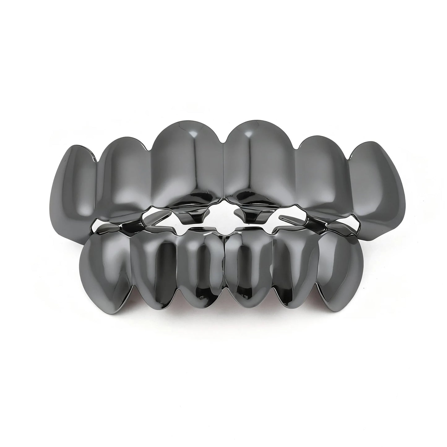 YOUNGX Top Bottom Smooth Black Color Teeth Grillz Braces Hip Hop Glossy Tooth Caps For Women Men Jewelry Wearable Dental Grills