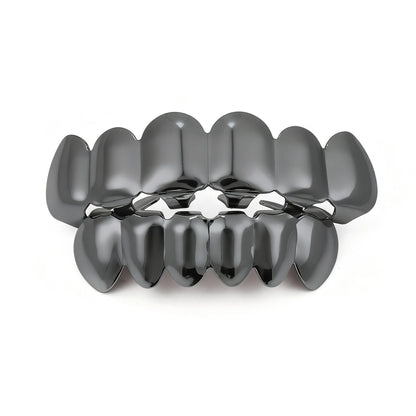 YOUNGX Top Bottom Smooth Black Color Teeth Grillz Braces Hip Hop Glossy Tooth Caps For Women Men Jewelry Wearable Dental Grills