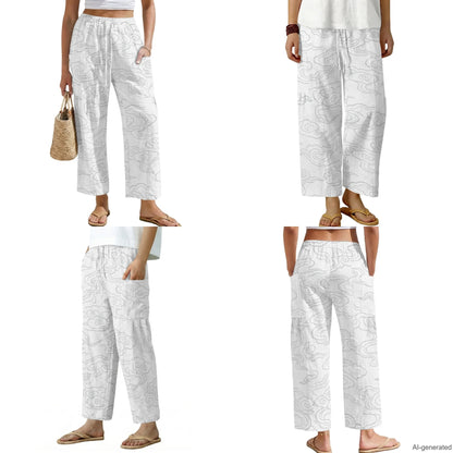 INSTANTARTS Elegant Sets Two Piece Set Linen Shirt Wide-leg Pants Set Wave Set for Woman Linen Pants and Blouse Set S-3XL