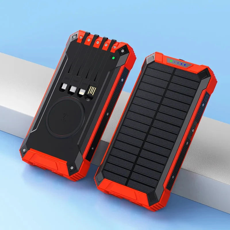 50000mAh Solar Power Bank Fast Charging Portable Charger with Built-in Cables Wireless Outdoor Battery Pack
