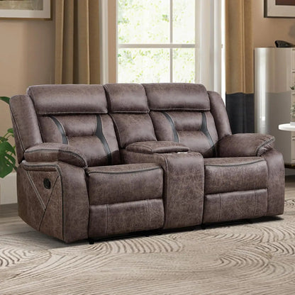 Faux Leather Manual Loveseat Recliner, 2 Seat Reclining Sofa Chair with Center Console, Hidden Storage and Cup Holders,, Custom