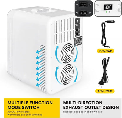 Enventor 10L Mini Car Refrigerator Portable Skincare Fridge AC 120V/DC 12V Thermoelectric Cooler and Warmer Function For Camping