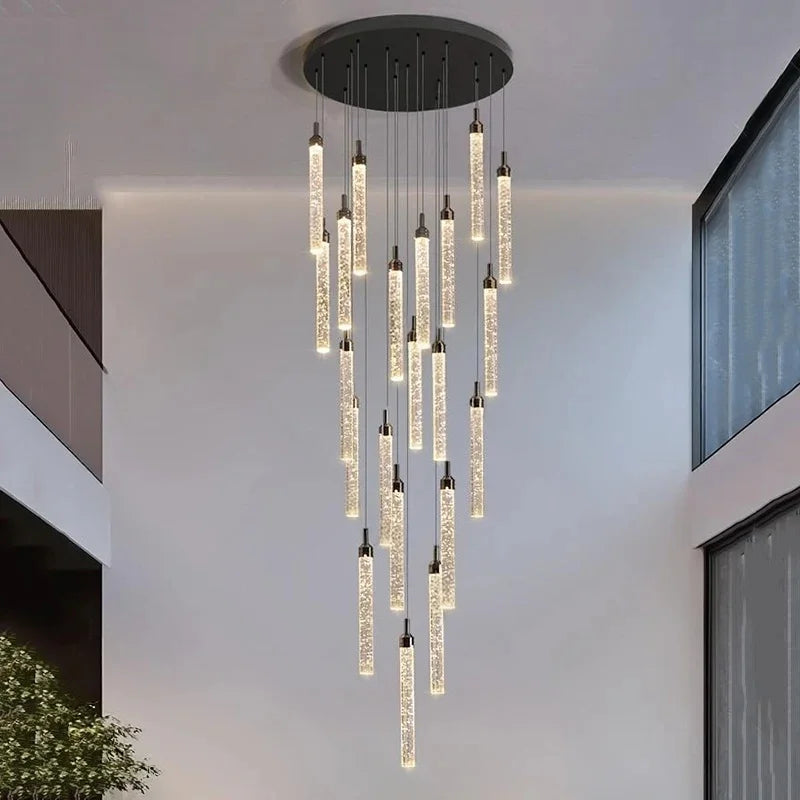 Nordic Minimalist Crystal Chandeliers Staircase Chandeliers Ceiling Lights Loft Double-Floor Rotating Minimalist Pendtant Lamps