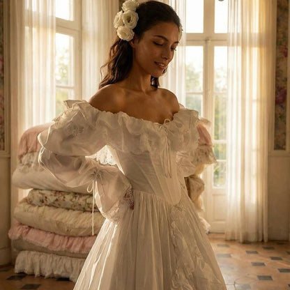Eightree Vintage A-Line Wedding Dresses Puff Sleeve Lace Princess Wedding Ball Gowns Women Ruffled Bridal Prom Dress Customized