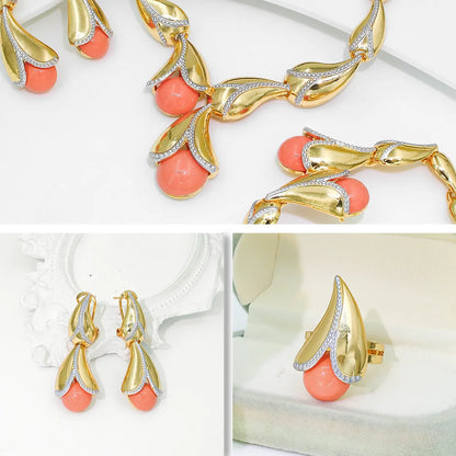 GZJPEI 4Pcs Freshwater Pearl Jewelry Set Unique Italy 18K Gold Plated Water Drop Jewellery For Women Wedding Gift 2025 New