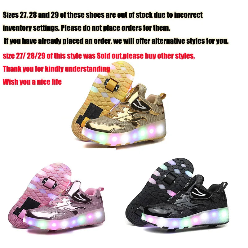 Boys and Girls Roller Skates Tow Wheels Shoes Glowing Light LED Children Fashion Luminous Sport Casual Wheelys Skating Sneakers