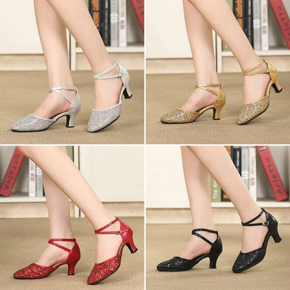New Sequin Red Black Gold Silver Women Ballroom Tango Salsa Latin Dance Shoes / Cheap Closed Toe Salsa Shoes Soft Sole