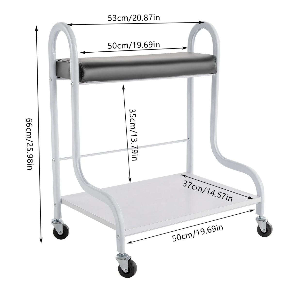 2-Tier Foot Bath Spa Trolley Cart Portable Pedicure Footrest with 4 Wheels Beauty Salon Nail Stand for Pedicures Massages Toenail Care, Load 100 kg/220.46 lbs