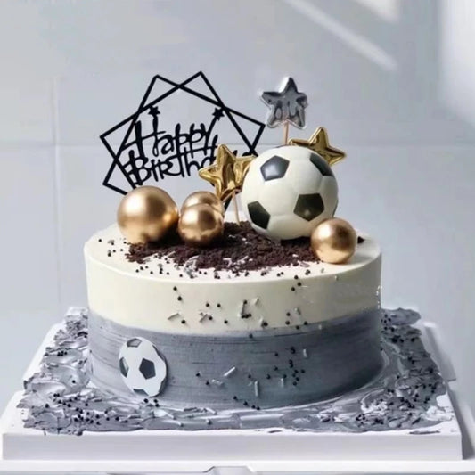 Aomily 6 cm Toy Food Grade Silicone Basketball Football Cake Topper Birthday Party Cake Decoration for Kids Party Decorating