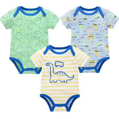 New Baby Boy Clothes Summer 100%Cotton Blue Grey Tie Print Three Piece Short Sleeve Bodysuit Pants Vetements Bebe For 0-12M