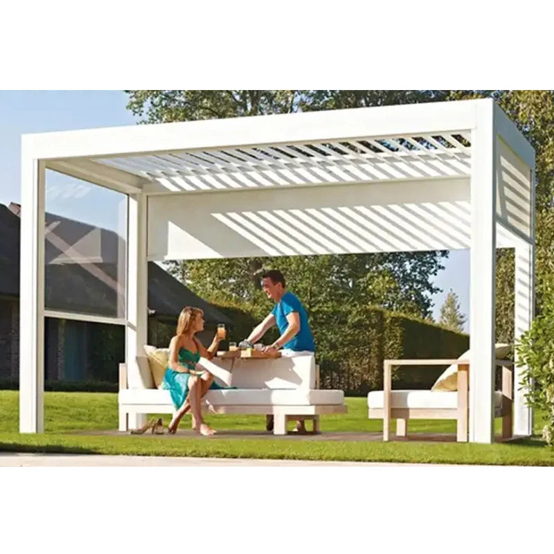 Bioclimatic Aluminum  Pergola 3x4m/10x13ft Manual flip louvered roof with  roller blinds  gazebo canopy carport garden