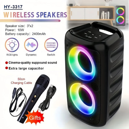 Portable Bluetooth Karaoke Speaker 10W Dual Speaker RGB 6 Lighting Effects TWS Stereo 2400mAh Battery With Wired Microphone Phone Holder