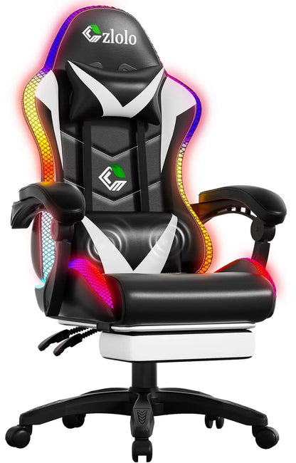 Gaming Chair, Racing Style RGB LED Lights Gaming Chairs for Adults and Kids, Lumbar Massager Gamer Chair, High Back
