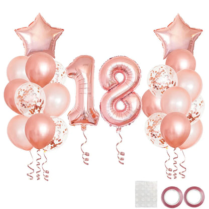 25pcs Rose Gold Mixed Balloons 10 15 16 18  20 21 25 30 35 40 50th Birthday Party Decorations  Woman Birthday Anniversary Decor