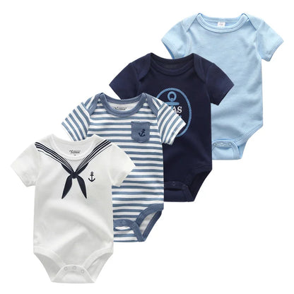 4pieces Newborn Baby Boy Clothes Cartoon Cotton Romper Summer Short