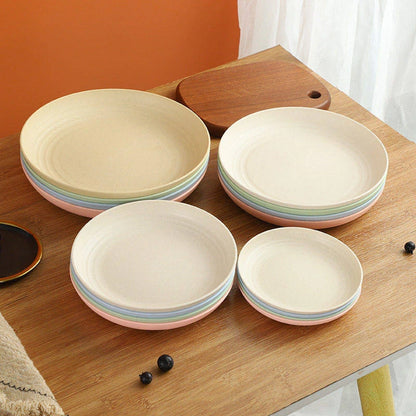 Lightweight Wheat Straw Unbreakable Reusable Dinner Plate Set Microwave Dishwasher Safe