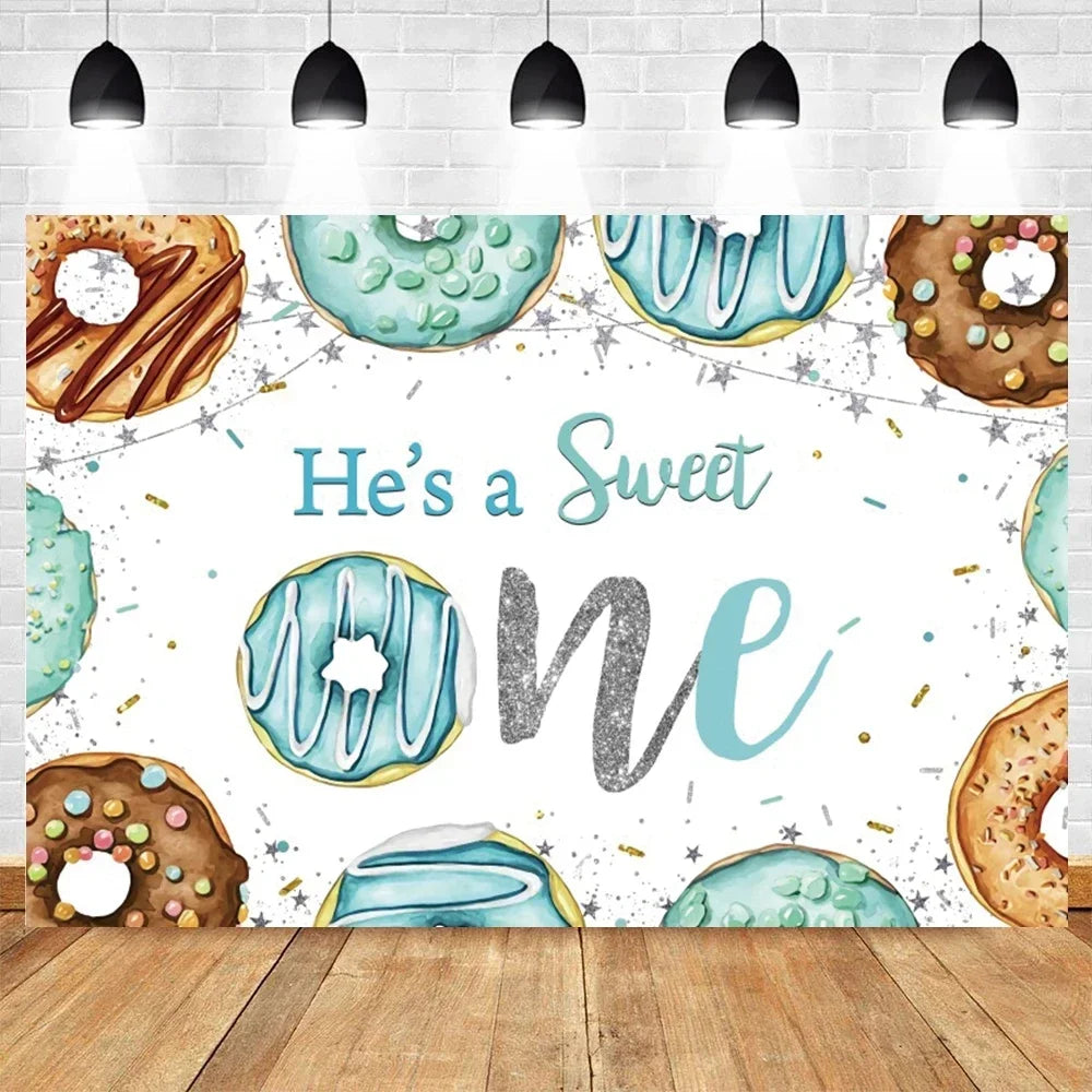 Donut Ice Cream Candy Photography Background 1st Birthday Party Decor Cake Table Banner Children Portrait Photo Studio Props