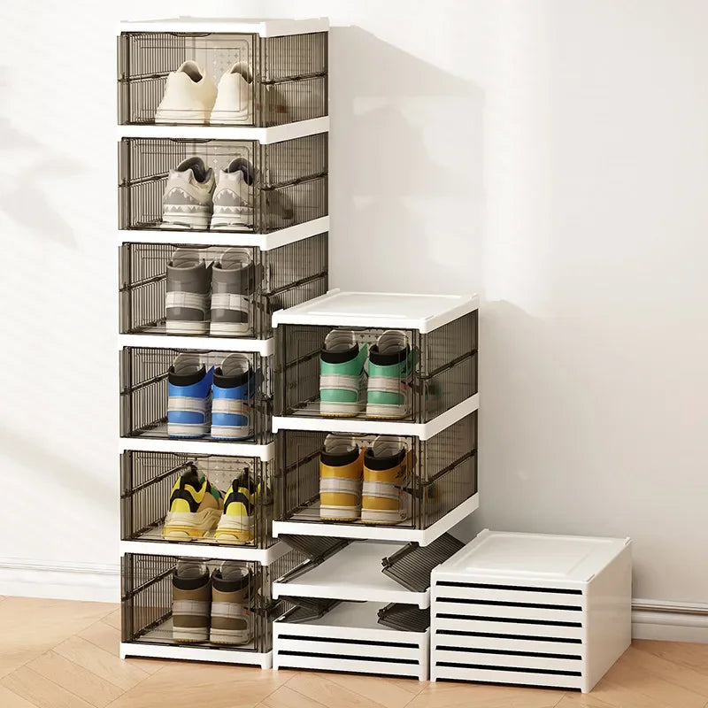 Dustproof 1/3/6 Layers Foldable Shoes Box Stackable Transparent Thickened Plastic Bins Sneaker Shoe Organizer Cabinet Organizers