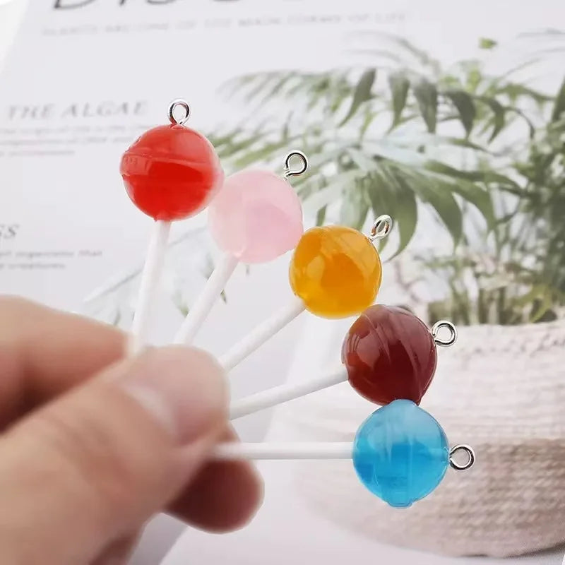 10pcs Cute Lollipops Pretend Play Food Pendants Crafts DIY Handmade Jewelry for Earring Necklace Keychain