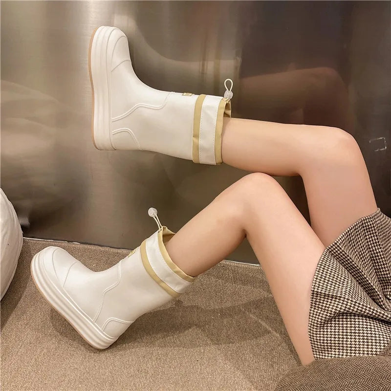 Women's Rain Boots Fashion Mid-calf Rubber Boots Outdoor Waterproof Garden Work Shoes Women's Rubber Galoshes Botas Lluvia Mujer