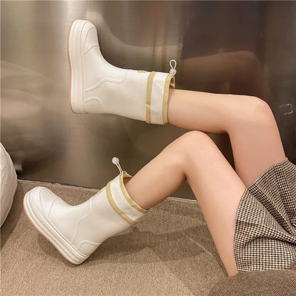Women's Rain Boots Fashion Mid-calf Rubber Boots Outdoor Waterproof Garden Work Shoes Women's Rubber Galoshes Botas Lluvia Mujer
