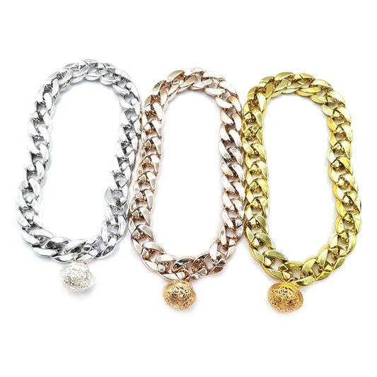 Luxurious Pet Dog Collar Cuban Chain Dog Chain Dog Collar Lock Gold Silver Dog Chain French Bulldog Pitbull Collar