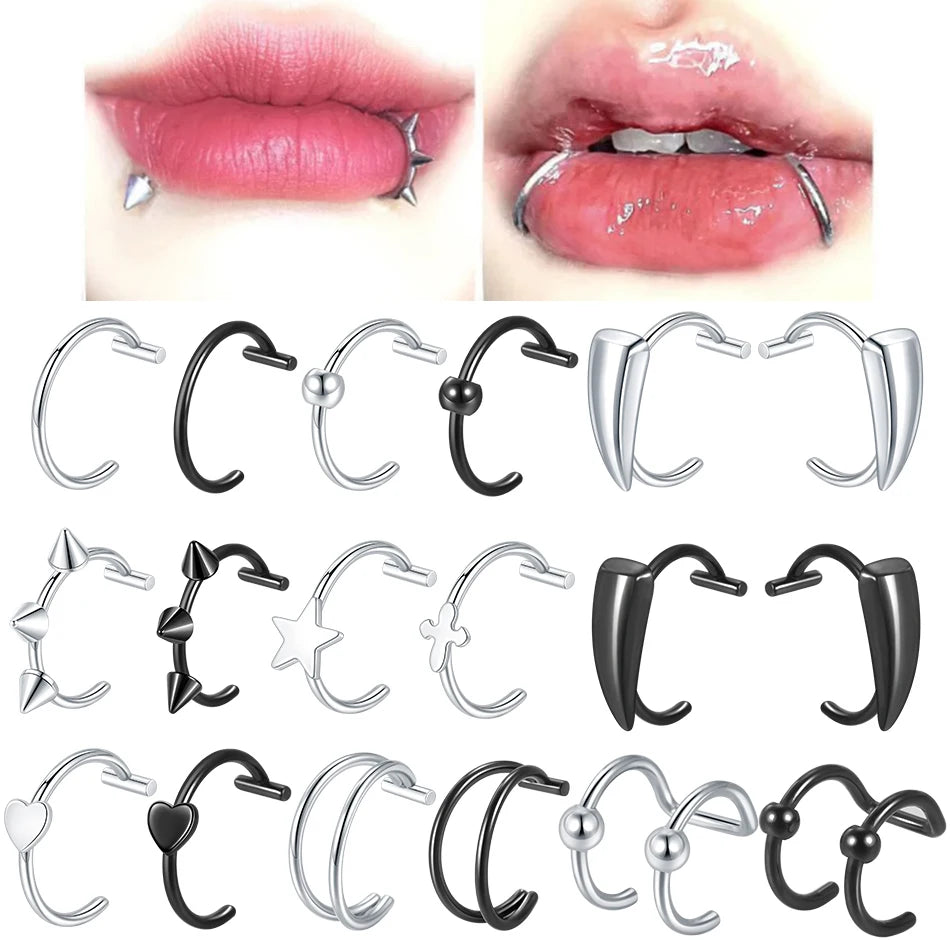 1PC Stainless Steel Fake Nose Ring Hoop Septum Rings Non-Pierced C Clip Lip Ring Earring Fake Nose Piercings Women Body Jewelry