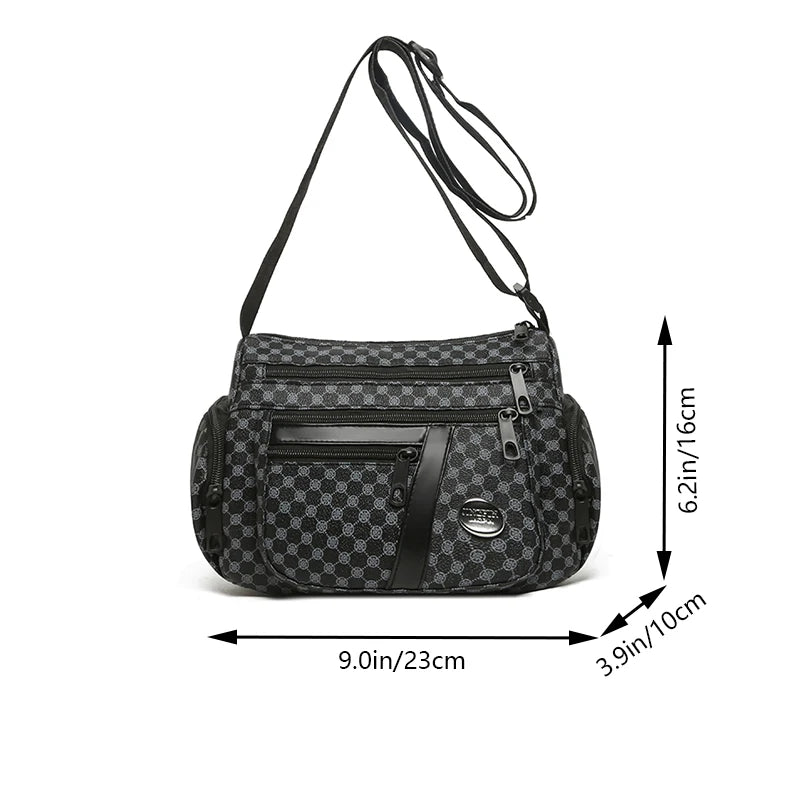 Everyday Versatile Rhombus Pattern Crossbody Bag Trendy Two Color Option, Multi Compartment Layout for Weekend Short Trips