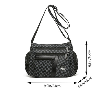 Everyday Versatile Rhombus Pattern Crossbody Bag Trendy Two Color Option, Multi Compartment Layout for Weekend Short Trips