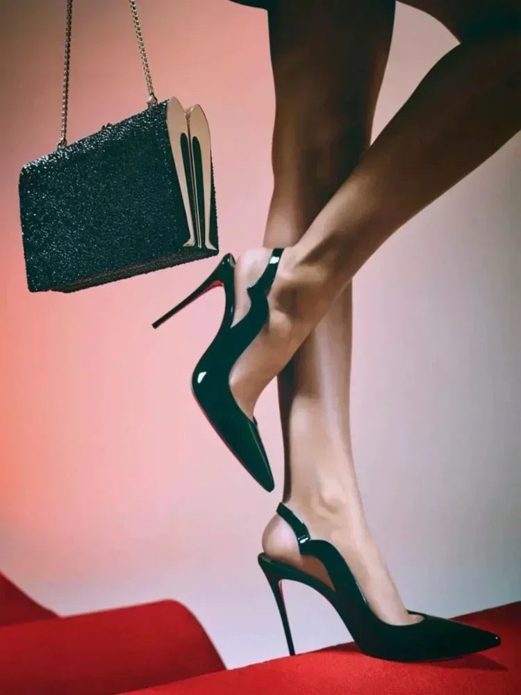 2026 New Pointed Naked High Heels for Women, Fine Heels, Lacquered Leather Headbands, Air Quality Ladies Sandals 33-46