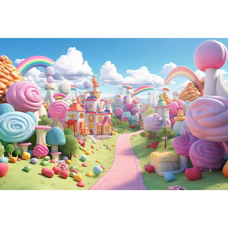 Candyland Backdrop Fantasy Candy Theme Castle Lollipop Party Banner for Girls Birthday Decor Photography Background Photo Booth