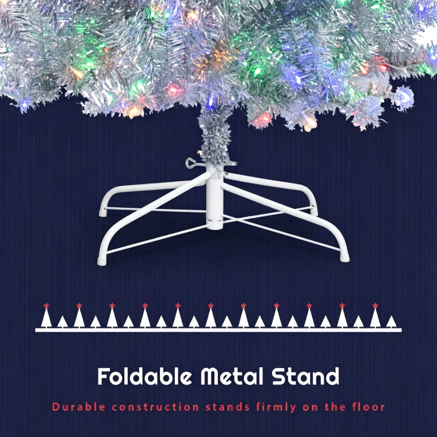 6FT Sliver Pre-Lit Artificial Christmas Tree Hinged Full Tree with Metal Stand 800 Branch Tips 300 LED Lights 11 Lighting Modes Holiday Decoration Tree for Indoor and Outdoor